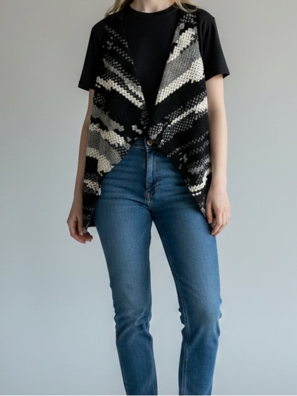 Anthropologie Guest Editor Wool Blend Black Gray Open Vest XS